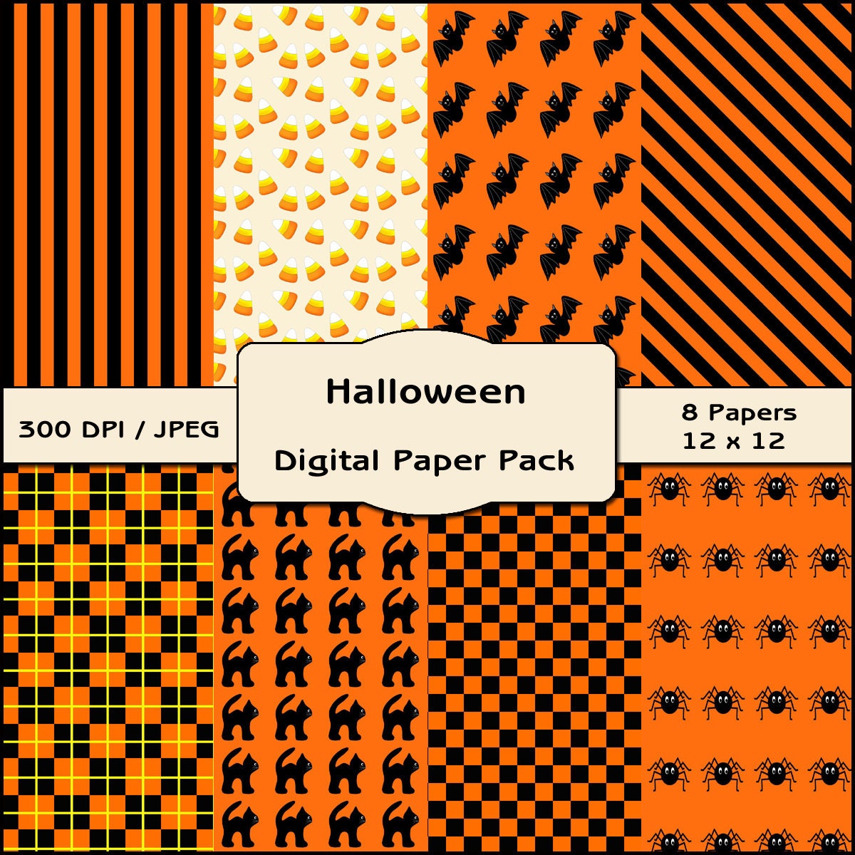 Halloween Digital Paper Pack - Digital Scrapbooking Set, Halloween Backgrounds