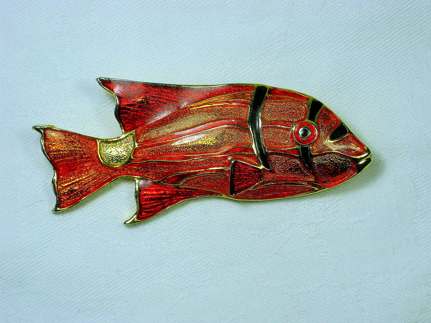 Vintage Fish Brooch Orange Enamel Pin Scarves Gift