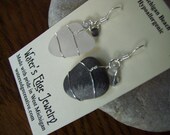 Beach Glass and Beach Stone with Fossil Earrings