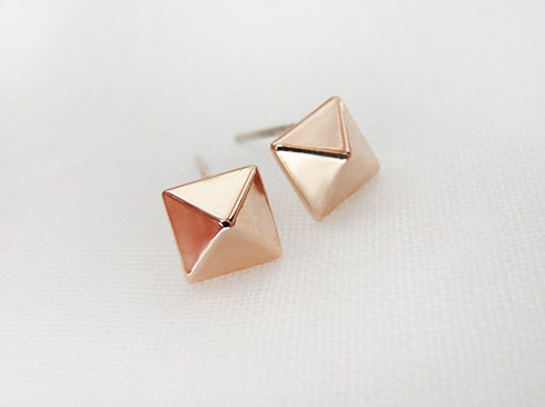 Rose gold pyramid stud earrings - square stud earrings