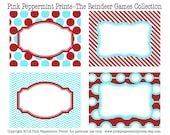 NEW INSTANT DOWNLOAD The Reindeer Games Blue and Red Christmas Party Collection printable Party Labels