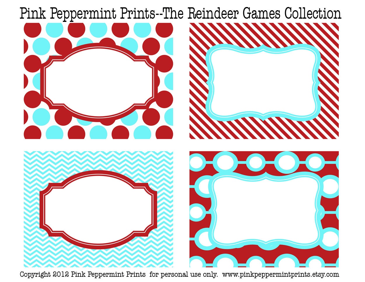 NEW INSTANT DOWNLOAD The Reindeer Games Blue and Red Christmas Party Collection printable Party Labels