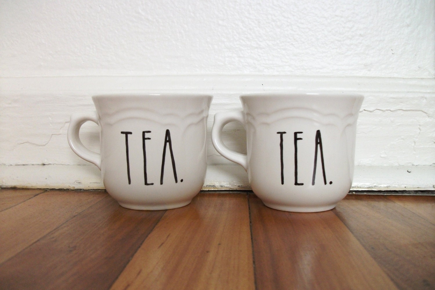 Tea Time Hand Illustrated Sharpie Mug Cup British Modern Contemporary Art Upcycled White Porcelain Ceramic Unique Gift Set