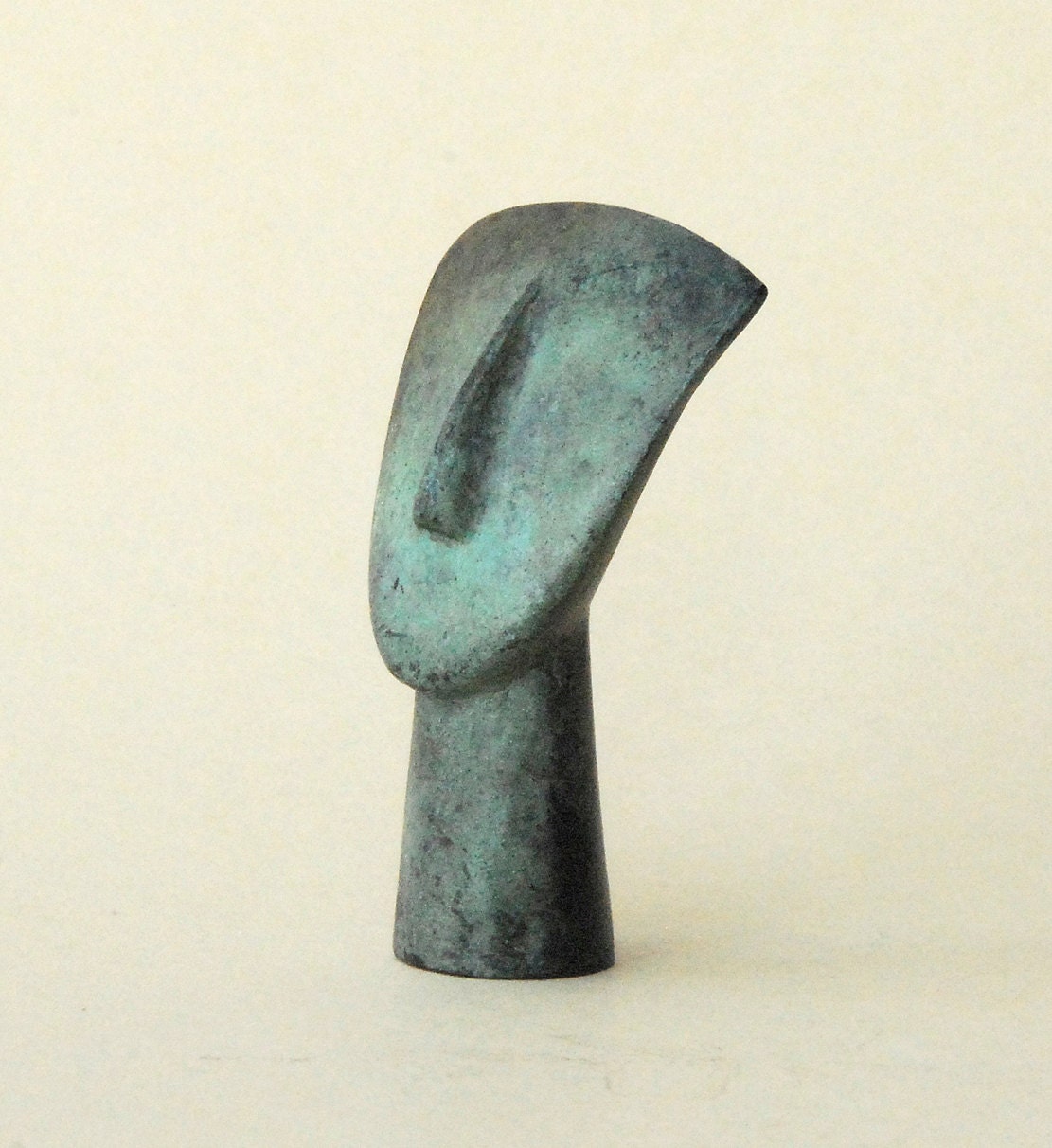 Greek Abstract Figurine Head in Bronze
