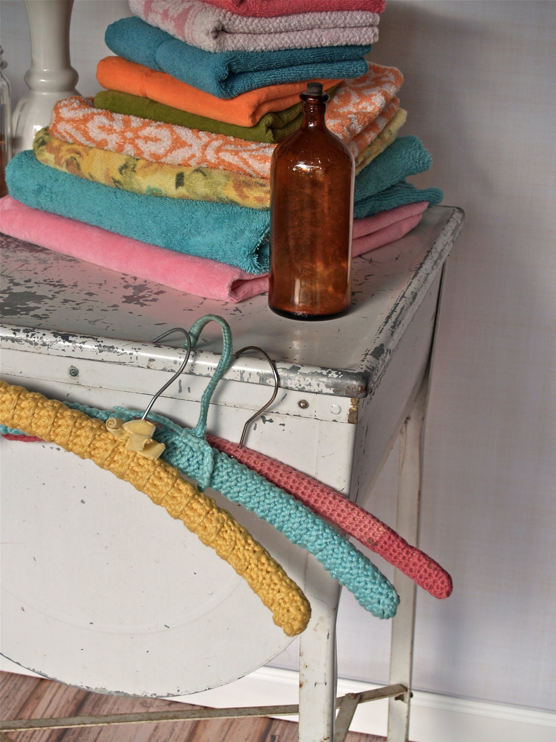 Set of 3 Vintage Crocheted Hangers in Fresh Colors