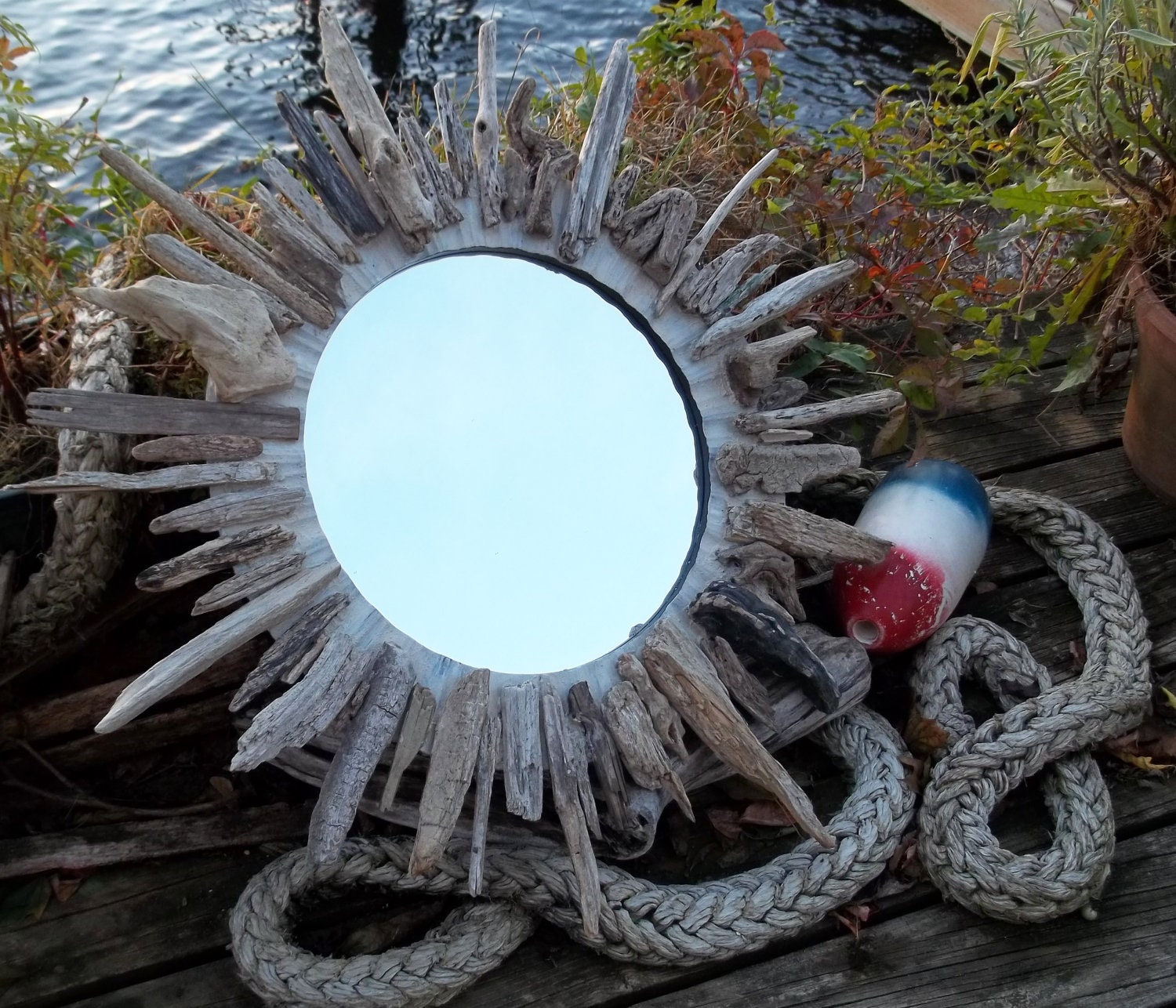 30" Driftwood Sunburst Mirror Beach Decor Cottage