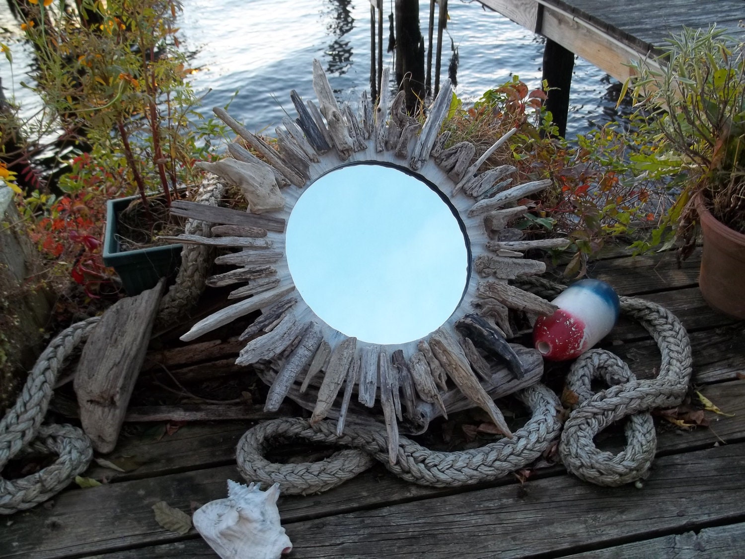 30" Driftwood Sunburst Mirror Beach Decor Cottage