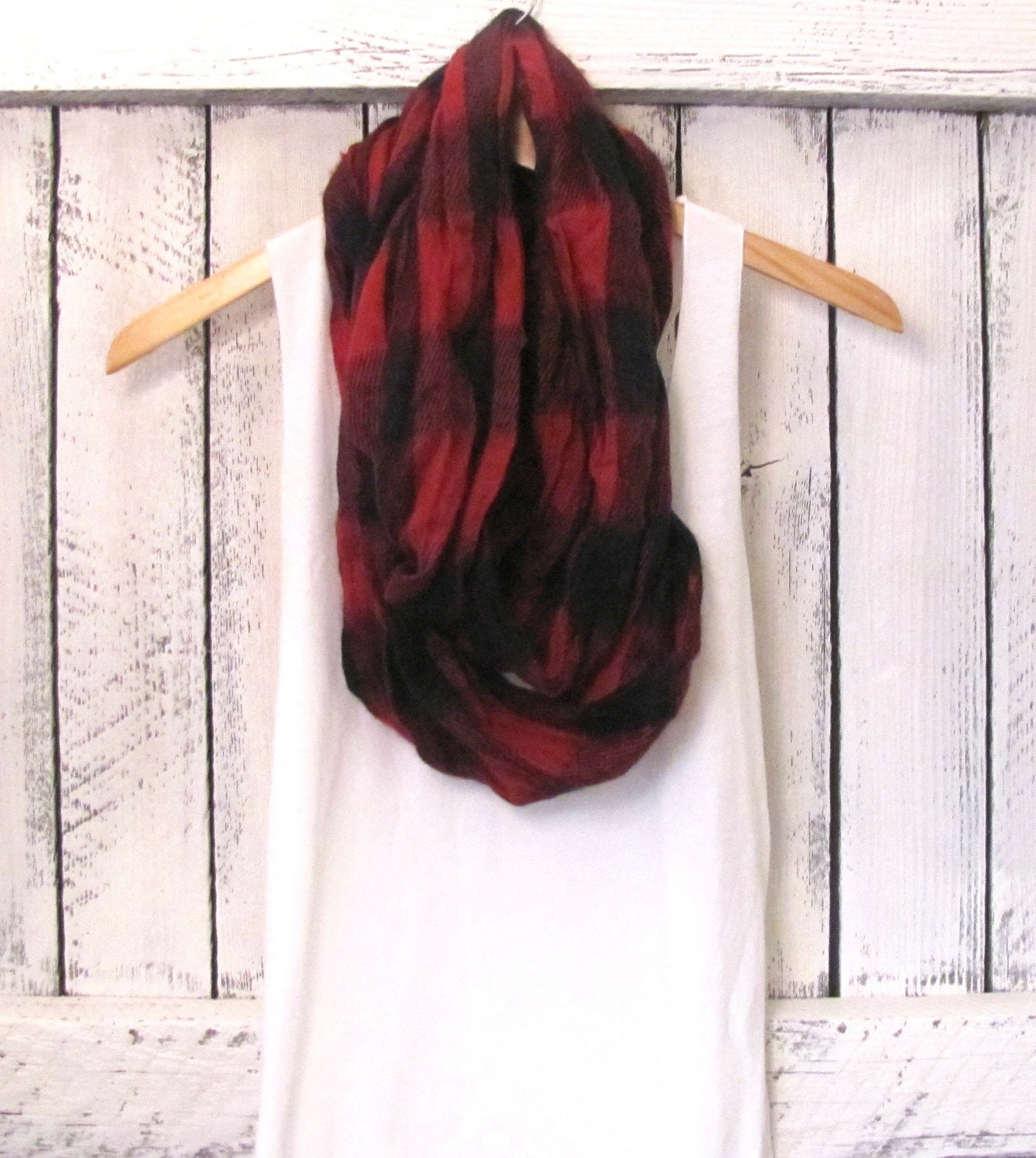 FREE SHIPPING - Hipster Style Plaid Scarf, Red Plaid Infinity Scarf, Plaid Scarf, Winter Scarf, Fall Scarf (women, teen girls)