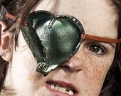 Yarrr Pirate Heart Eye Patch Leather, Silvery Green, Engraved, Captain, Piratess, Fairy, Neverland, Lost Boys, Steampunk OOAK