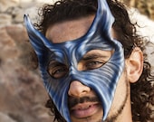 Superhero, Zebra, Cat, Bat, Leather Mask, Silver, Royal Blue, Samhain, Halloween, Costume, Hand Sculpted, Lightweight, OOAK