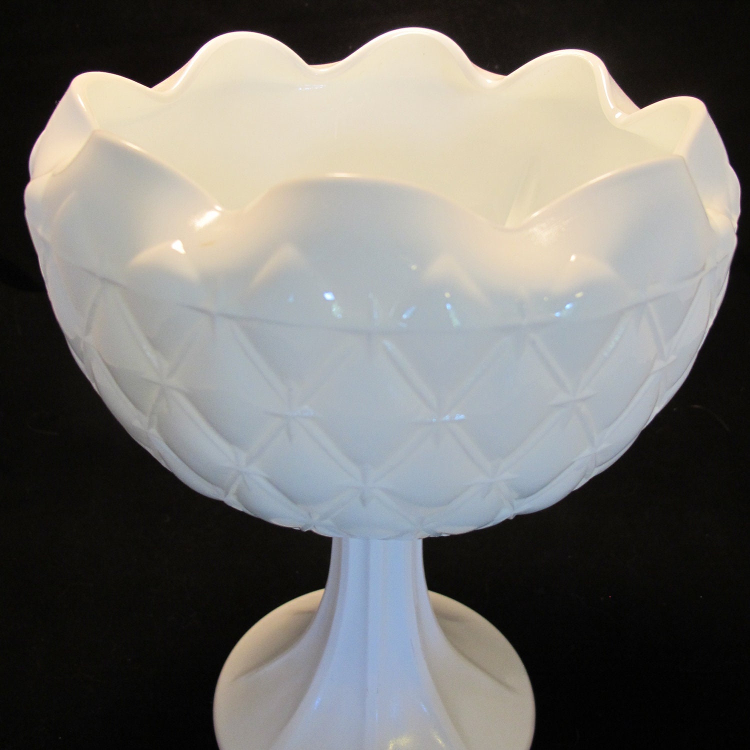 Vintage Milk Glass Diamond Pattern Large Compote for Wedding Decor Candy Buffet Centerpiece