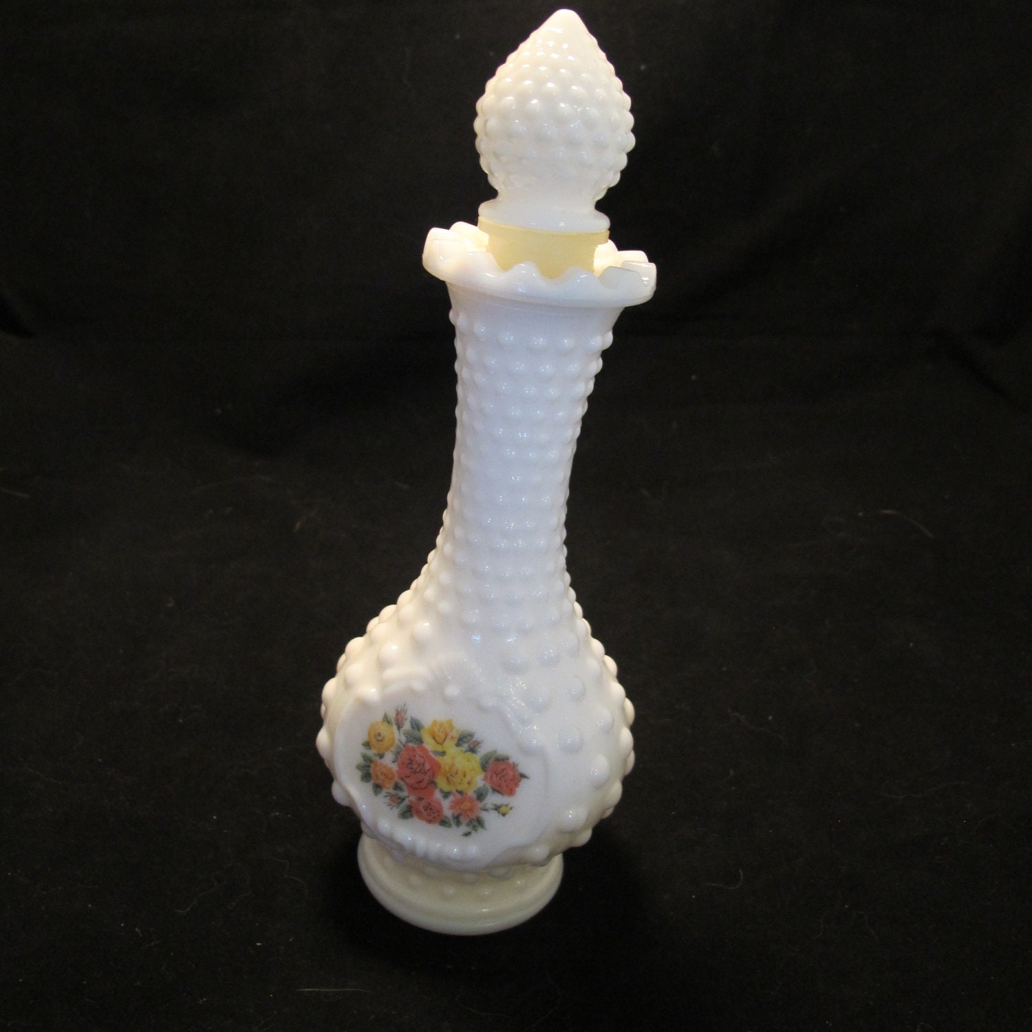 Sale -  Vintage Milk Glass Hobnail Bottle with Stopper by Avon