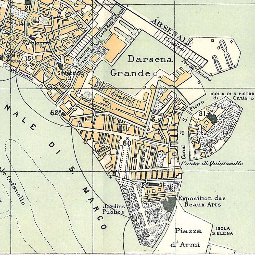 Venice City Map Italy 1950 Canals Streets