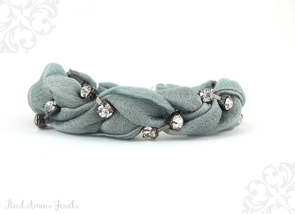 Green Tea Sari Bracelet - Rhinestone Bracelet - Pastel