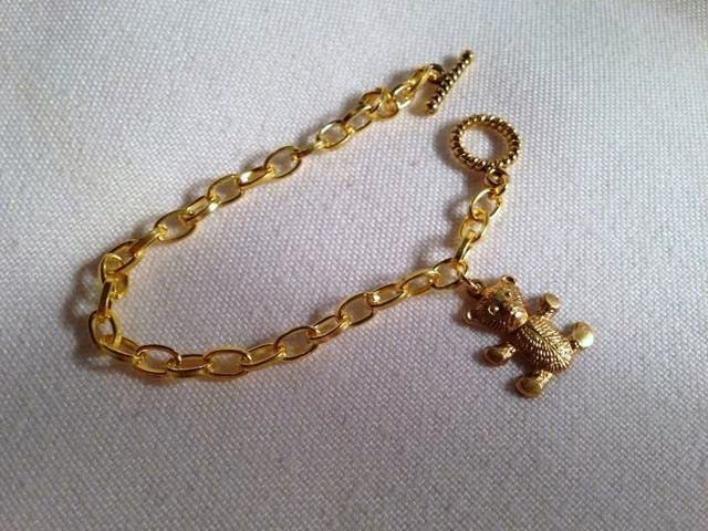 Gold Charm Bracelet Chain Jewelry Bear Jewellery Handmade Unique Children Everyday Unique Wedding Flower Girl