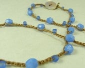 Periwinkle blue beaded crochet necklace - Boho style - Delicate, feminine, simple statement.
