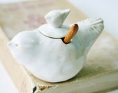 Porcelain Bird Salt Keeper - Creamy White French Country Dinnerware - OOAK