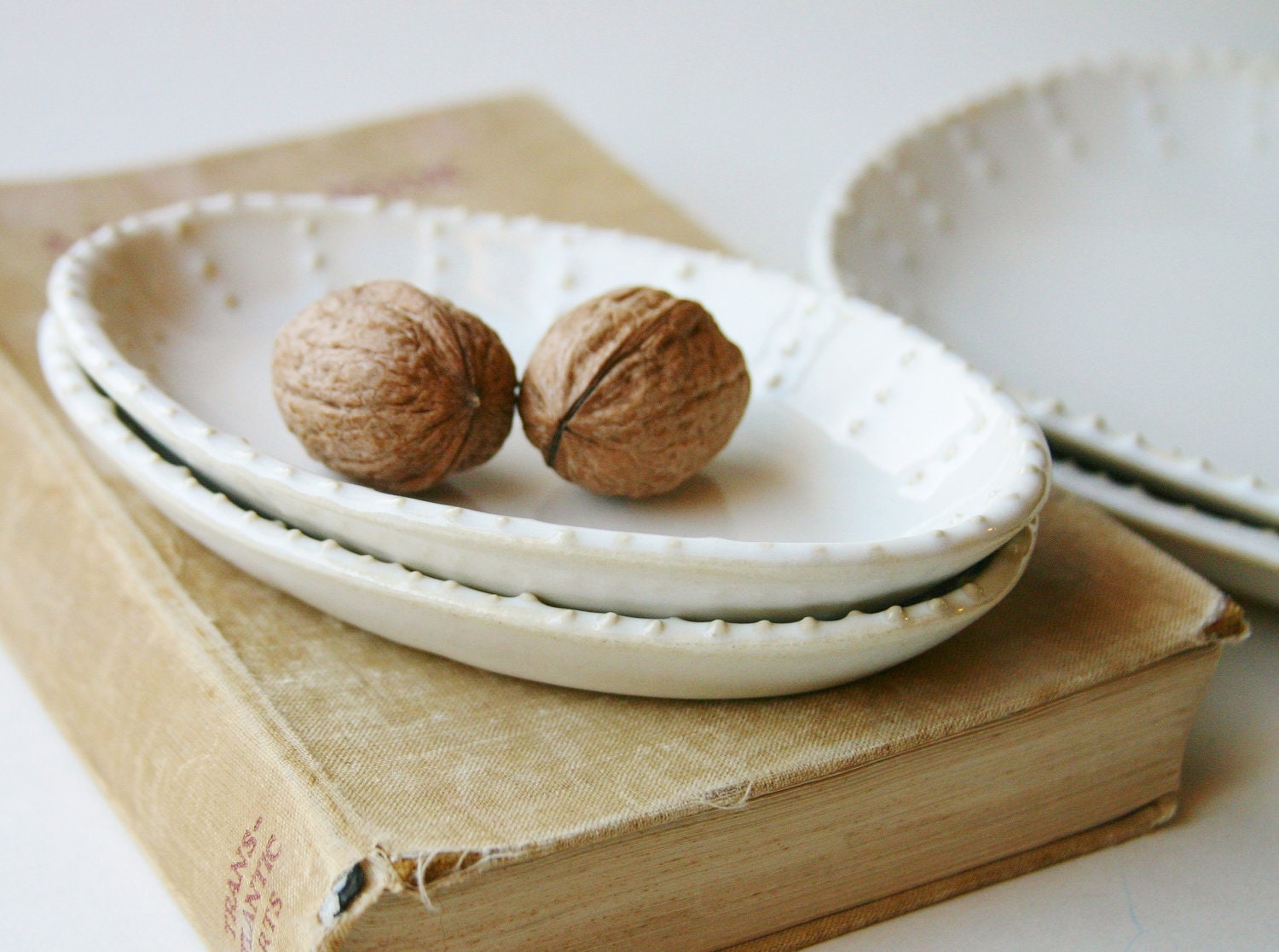 Small Oval Dishes - Creamy White French Country Dinnerware - Set of 2 - Four Color Choices