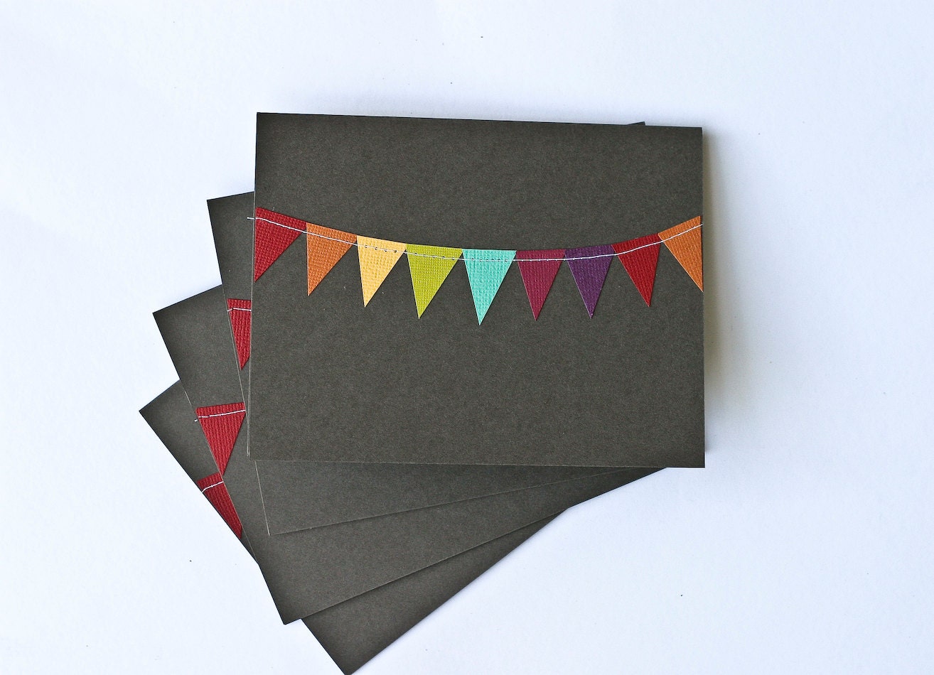 Grey Stationery Set with Rainbow Bunting Flag