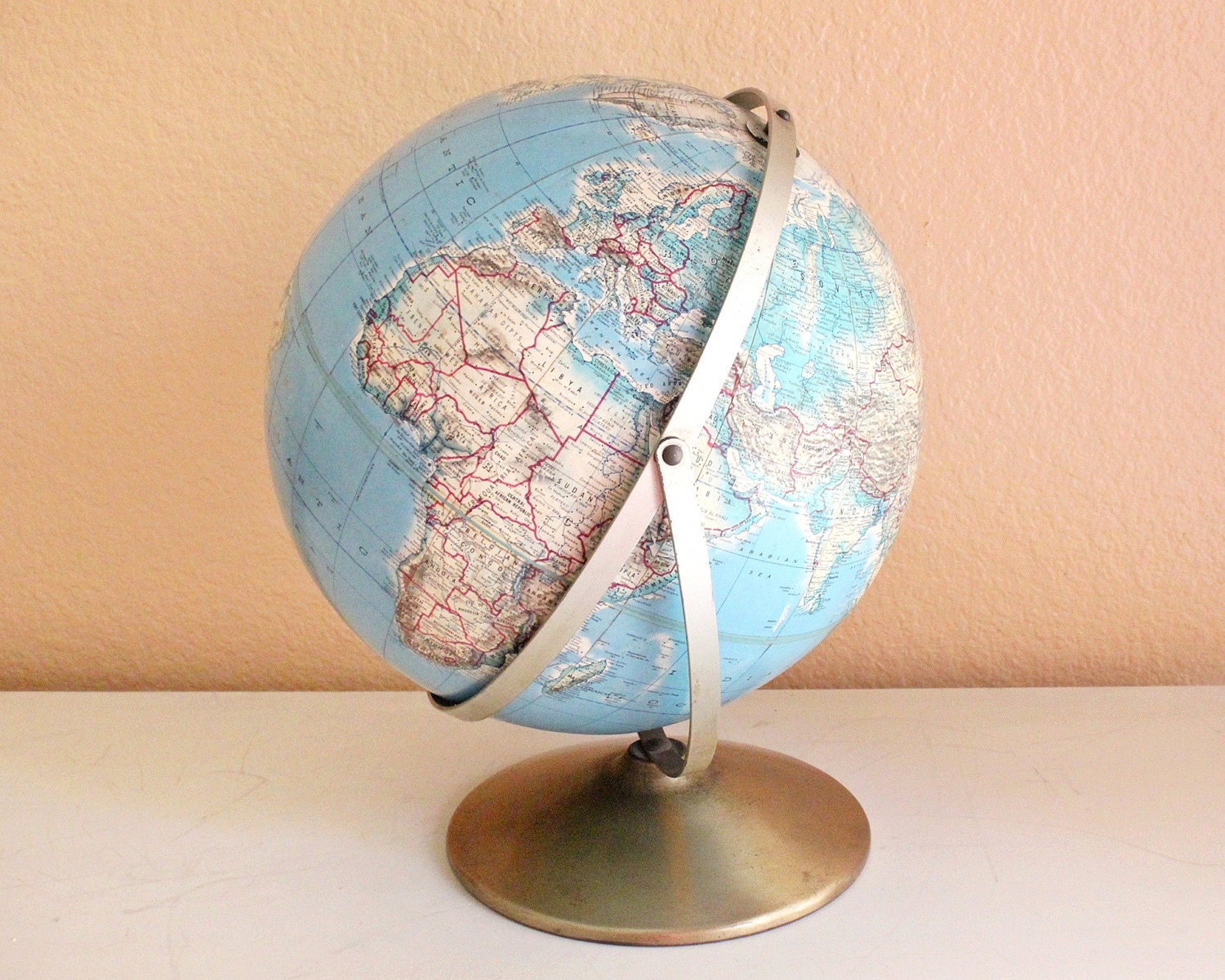 1960s Vintage 12" Globe with Metal Stand by Rand McNally World Globe Series.