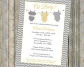 Onesie baby shower invitation, Onesie shower, banner shower invitation, yellow and gray, Digital, Printable file (any colors)