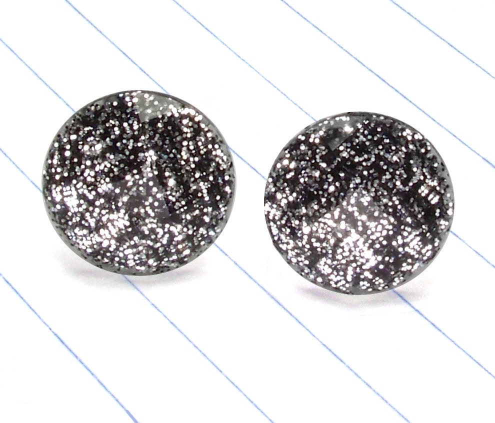 black and silver earrings - glitter earrings - black and silver - black and silver studs - black and silver jewelry - rocker - glitter stud