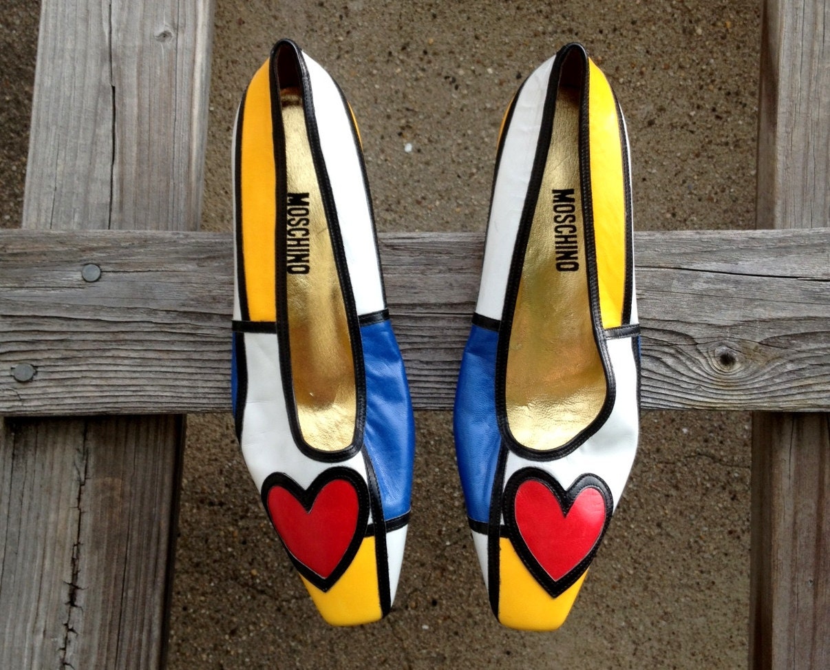 MOSCHINO Mondrian Color Block Mod Heart Op Art Flats Shoes Size 7
