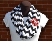 Monogrammed Black & White Chevron Infinity Scarf Knit Jersey