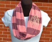 Monogrammed Infinity Scarf Game Day Pink and Rose Stripe Knit Jersey