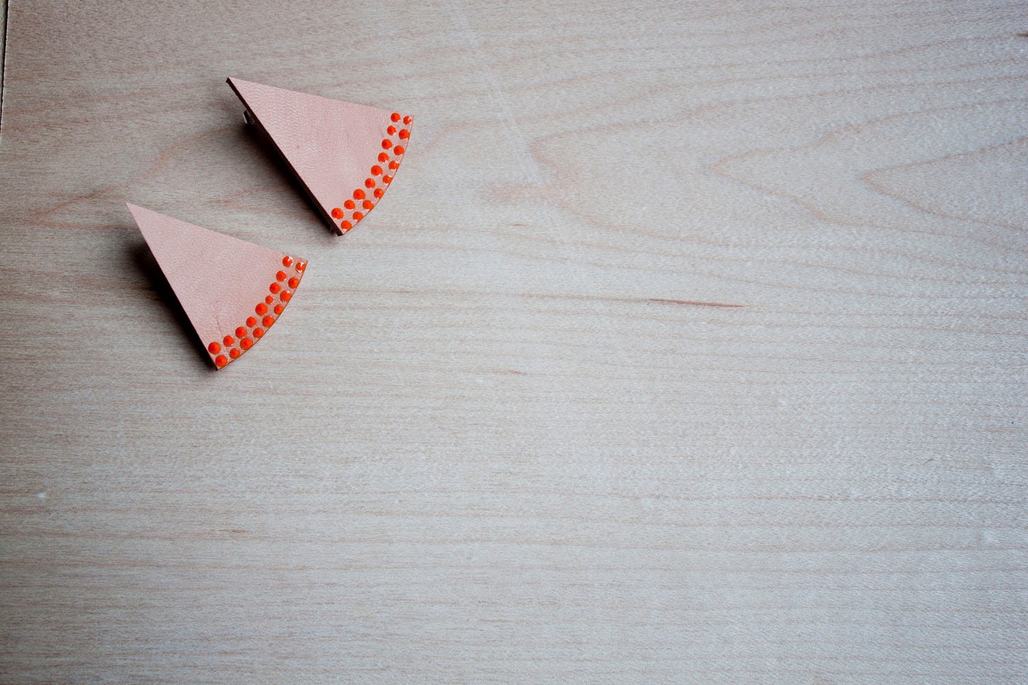 Triangle Dotted Tan and Orange Leather Post Earrings by Cre8tivesoul