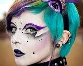 Smaller version sculptured butterfly headband guitar strings shiny purple PVC wings