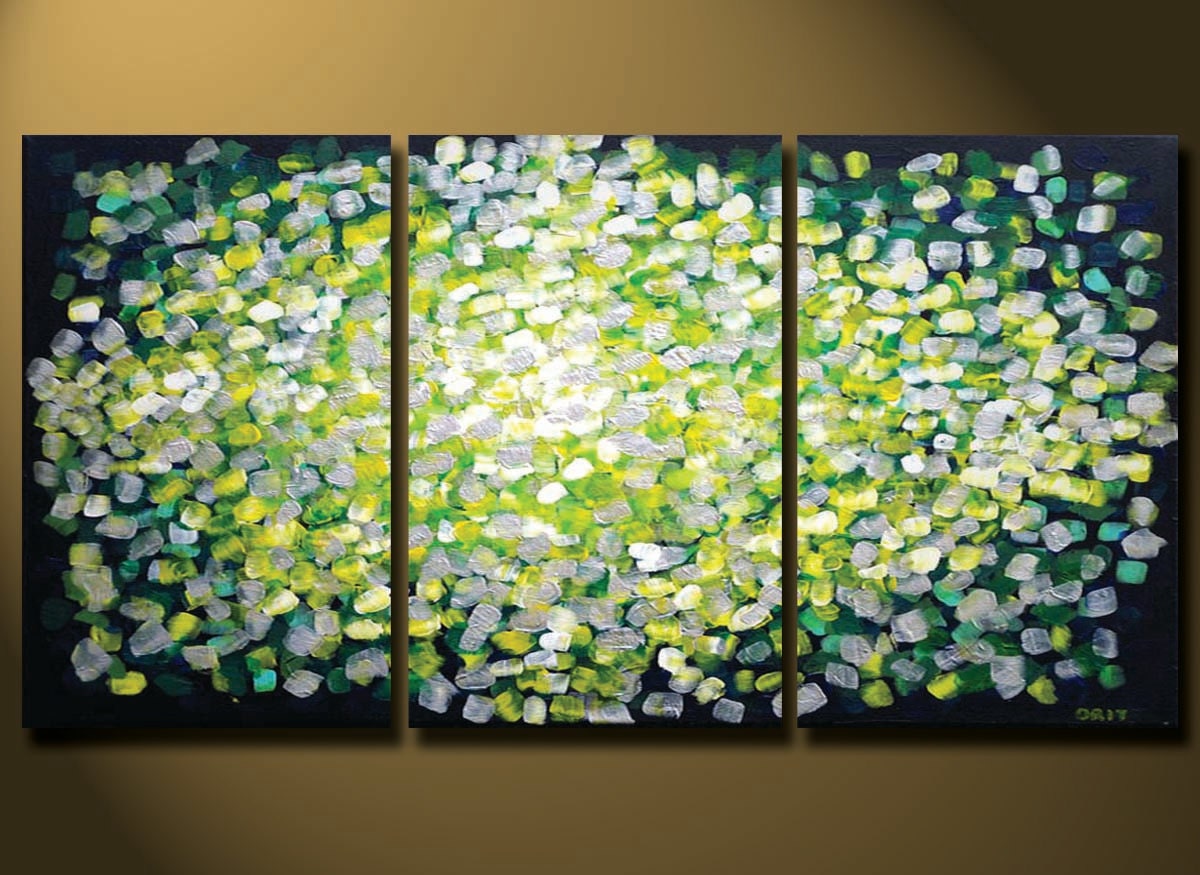 Large Green Yellow Abstract Painting HUGE Impasto Painting Modern Abstract Art White Color Sunshine Office decor Large Art 48x24