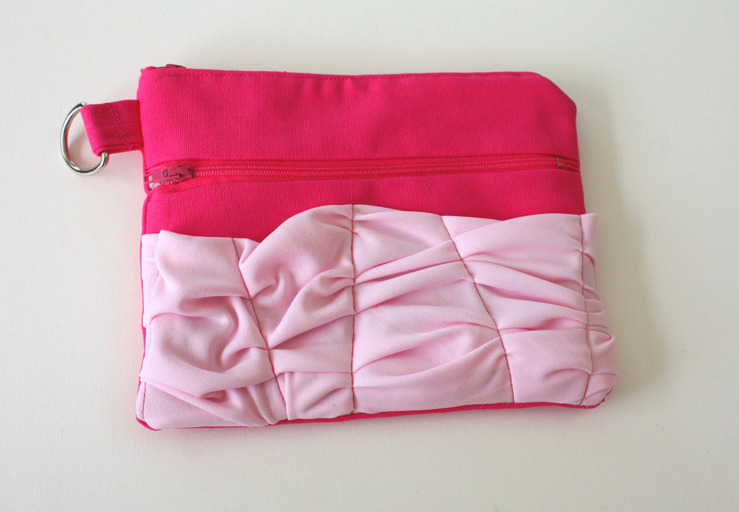 Gussied Up Zipper Pouch in Hot Pink - Hot Pink/ Light Pink fabric