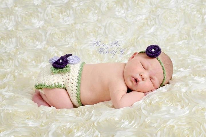 Rosette embellished diaper cover and headband set- made to order newborn - 24 months- photography prop
