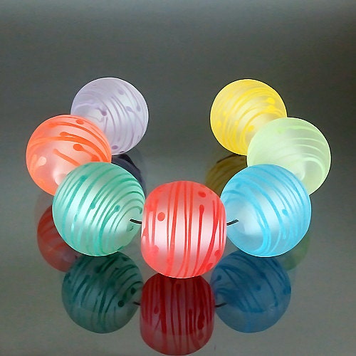 Pikalda :Handmade lampwork glass 7 beads-'Rainbow Whirl 2'-SRA-make to order