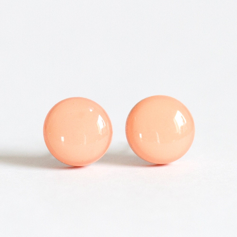 SALMON - Studs - Pink Orange Post Earrings - Polymer Clay Resin Post Studs - Round Stud Earrings