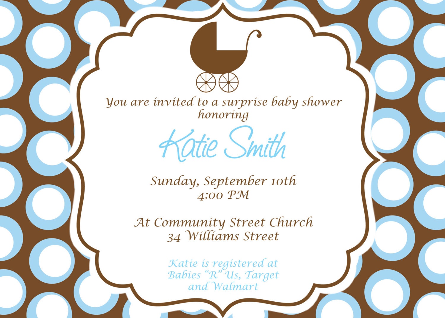 Baby Boy Baby Shower Invitation. Custom Printable Baby shower Invitation. Blue and Brown Polka Dot shower Invitation. Il_170x135