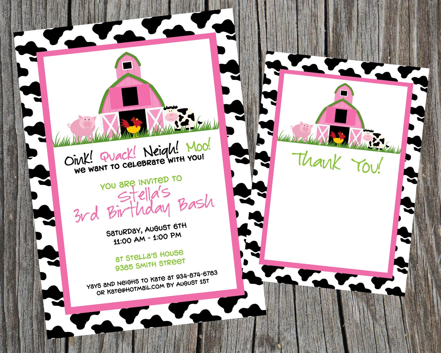 COMBO Special: DIY Printable Pink Barnyard Birthday Party Invitation and Thank you card Set. Girly Farm Birthday Invitation Il_570xn
