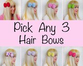 3 Fabric Bow Clips - Big Bows Medium Bows Hair bow hairbows hairbow bows for teens bows for girls bows for women adult bows Minnie Mouse Bow