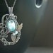 Ice of Atlantis - blue larimar sterling silver wire wrapped wowen pendant