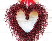 ROMANTIC RED-Heart Wreath-Summer Wedding Wreath- Door Wreath-Rustic Wedding Decor-Scented Cinnamon Vanilla-Custom Choose Ribbon and Scent