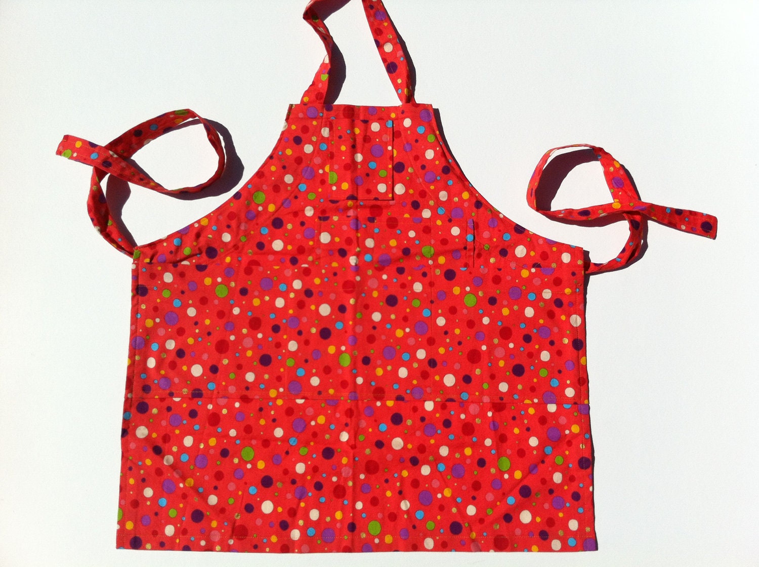 Girls Orange Multi-Colored-Dot All Purpose Apron (size 3-4)
