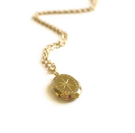 gold star burst locket necklace- constellation necklace - gold chain
