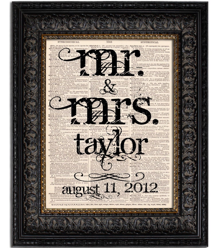 Custom Wedding Gift MR MRS Last Name Wedding Date Personalized Wedding Sign Vintage Art Print
