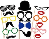 Wedding Photo Booth Prop - 16 Piece Set - Mustache Photobooth Party Props