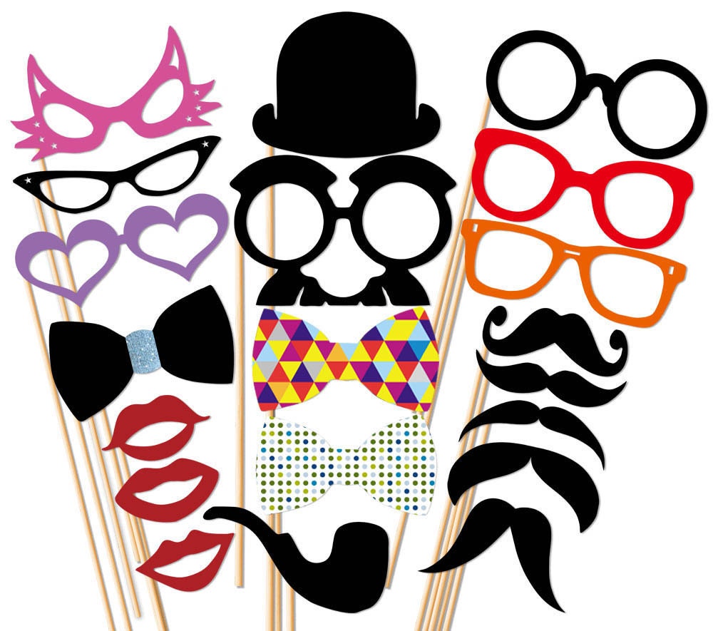 Photo Booth Props - 20 Piece Set On a Stick - Wedding Party Photobooth Prop
