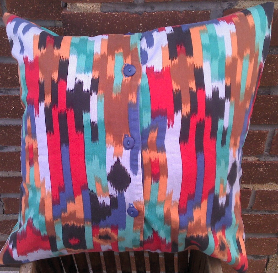 Bright Multi Color Shirt Pillow Cover Upcycled 16 Inch Square