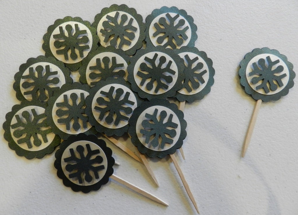 Green Metallic Snowflake Cupcake Toppers Christmas Il_570xn