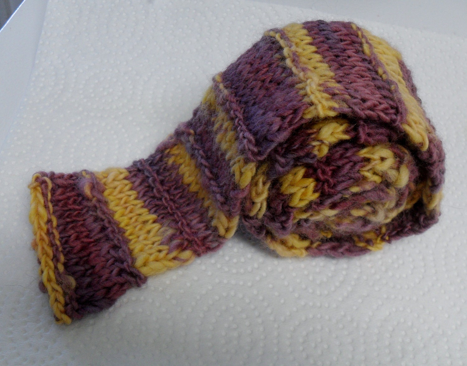 Handspun pansy knitted skinny scarf