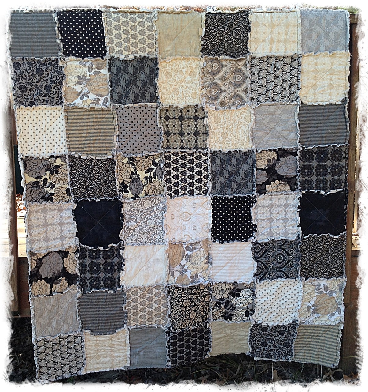 Items similar to Rag Quilt Queen Size Little Black Dress 2 Handmade